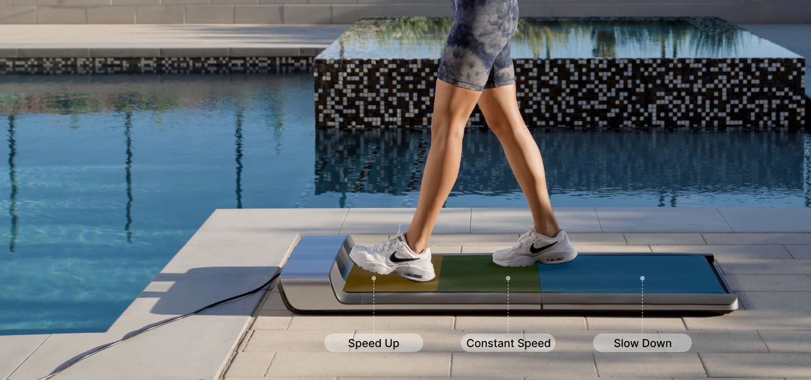 Movaped P1 treadmill FootSense control zones for speed adjustment