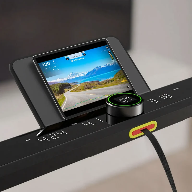 Tablet and phone holder on the Movaped X21 treadmill for workouts and entertainment