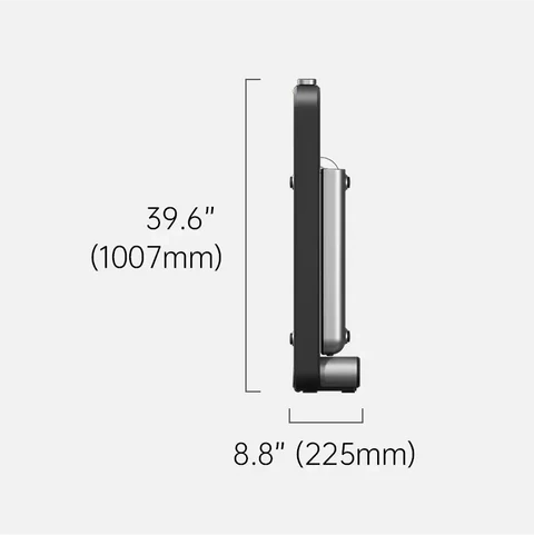 Folded thickness dimensions of the Movaped X21 treadmill for compact storage