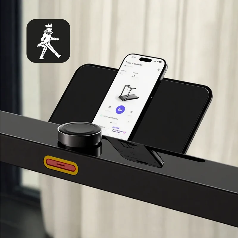 Tablet and phone holder on the Movaped X25 treadmill for workouts and entertainment